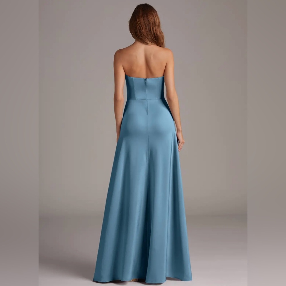 Azazie Wren Stretch Satin Dress- Steel Blue - Picture 2 of 11
